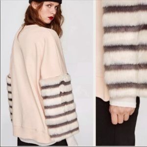 Zara Oversized Sweater w/ Faux Fur Cuffs